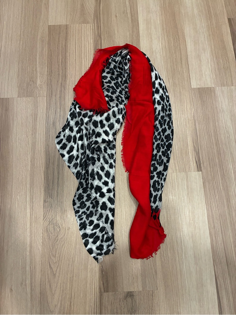 Blue Pacific Red and Black Leopard Print Women's Scarf - Cashmere and Silk